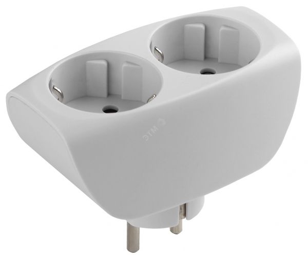 Тройник 2 гнезда, с заземл, со шторками белый 10/60/1440 SP-2e-W