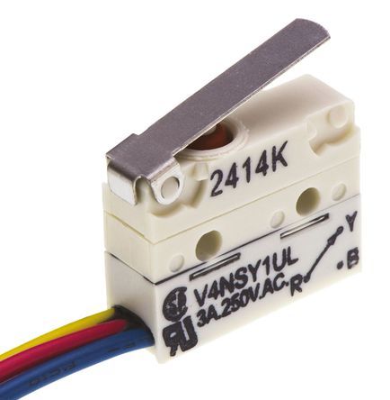 V4NSY1UL, Saia-Burgess SPDT-NO/NC Short Lever Microswitch, 3 A @ 250 V ac, Микропереключатель