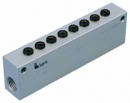 3310 10 21, Legris 6 stations G 1/2 Manifold, Aluminium 1/2in G
