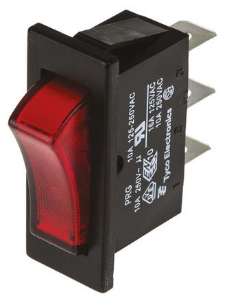 1634202-5, TE Connectivity Illuminated Single Pole Single Throw (SPST), On-Off Rocker Switch Panel Mount, Клавишный переключатель