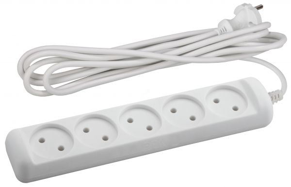 Удлинитель без заземления, 2х1мм2, 10А, ПВС, 5 гнезд, 5м 10/840 U-5-5m-2x1