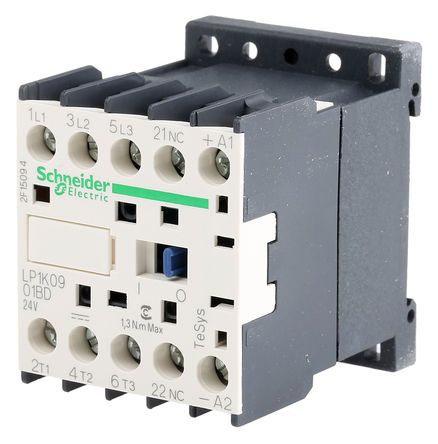 LP1K0901BD, Schneider Electric 3 Pole Contactor - 9 A, 24 V dc Coil, TeSys K, 3NO, 4 kW, Контактор