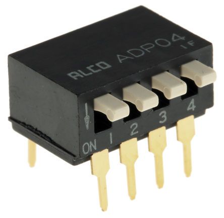 ADP0404, TE Connectivity 4 Way Through Hole DIP Switch 4P, Piano Actuator, Переключатель