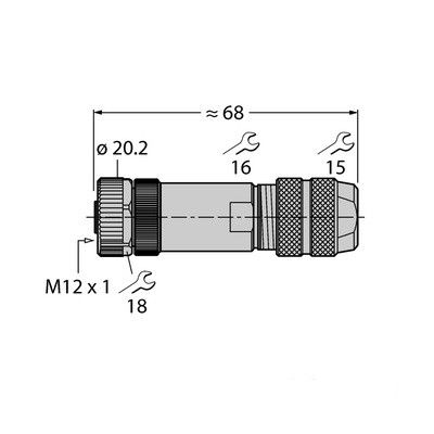 FW-M12KU5W-G-ZF-ME-SH-9 Розетка прямая M12 x 1, под индивидуальные требования