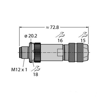 FW-M12ST5W-G-ZF-ME-SH-9 Вилка прямая M12 x 1, под индивидуальные характеристики