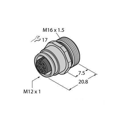 EC-FK5-L/16 фланцевая розетка с контактами под пайки, фронтальный монтаж