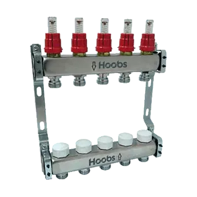 Комплект коллекторов Hoobs, нерж. сталь, с расходомерами, с отсекающими клапанами и кронштейнами 1"х3/4"-8 вых.