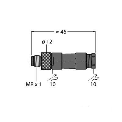 BS5131-0 M8 x 1 / ?8 мм соединитель круглый Вилка, прямая, под индивидуальные характеристики