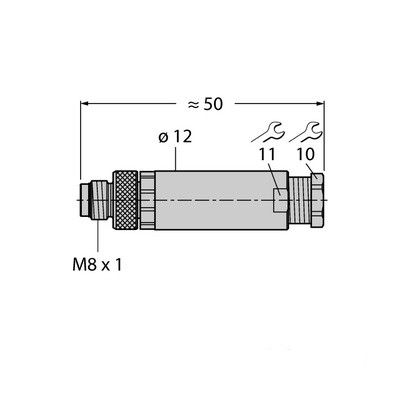 BS5133-0 M8 x 1 / ?8 мм соединитель круглый Вилка, прямая, под индивидуальные характеристики