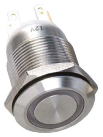 R19FFSSPAGRW6, EOZ Single Pole Double Throw (SPDT) Momentary White LED Push Button Switch, IP65, 19.2 (Dia.)mm, Panel Mount, Кнопочный переключатель