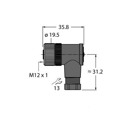 B8251-0 Круглый разборный разъем M12 x 1 Мама, угловой