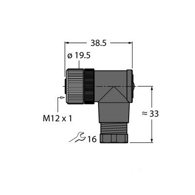 B8251-0/9 Круглый разборный разъем M12 x 1 Мама, угловой