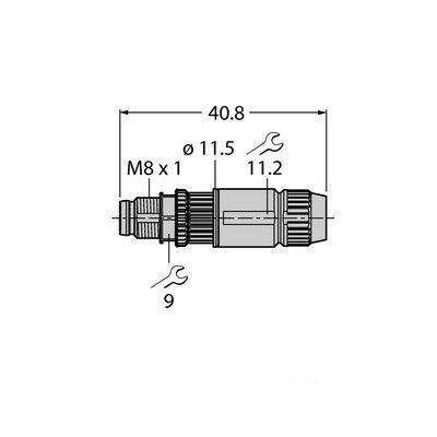 HAS5131-0 M8 x 1 / ?8 мм соединитель круглый Вилка, прямая, под индивидуальные характеристики