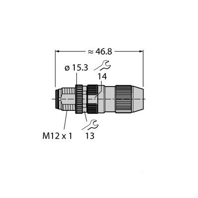 HAS8141-0 Круглый штекерный разъем M12 x 1 , прямой разборный