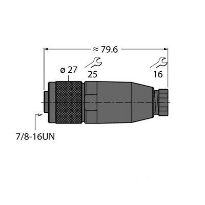 B4131-0/9 Круглый соединитель 7/8 Розетка, прямая, под индивидуальные требования