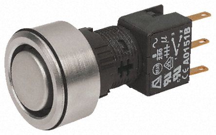 A1PCA1X284K203, APEM Double Pole Double Throw (DPDT) Latching Green LED Push Button Switch, IP65, Panel Mount, 250V ac, Кнопочный переключатель