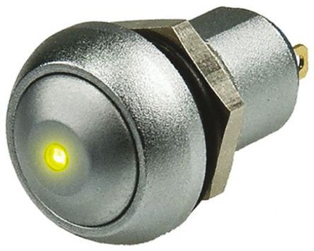 IPR1SAD0LOY105, APEM Single Pole Single Throw (SPST) Latching Yellow LED Push Button Switch, IP67, 12.9 (Dia.)mm, Panel Mount, 24V dc, Кнопочный переключатель