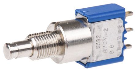 8632ADBK, Apem Single Pole Double Throw (SPDT) Momentary Miniature Push Button Switch, IP65, 6.5 (Dia.)mm, Panel Mount, 250V ac, Кнопочный переключатель