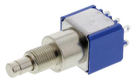 8642ADBK, APEM Double Pole Double Throw (DPDT) Momentary Miniature Push Button Switch, IP65, 6.5 (Dia.)mm, Panel Mount, 250V ac, Кнопочный переключатель