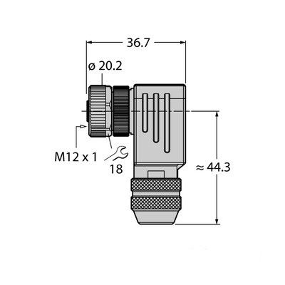 CMB8251-0 Круглый разборный разъем M12 x 1 Мама, угловой