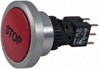 A9PFB1Y2GSP5, Apem Double Pole Double Throw (DPDT) Momentary Push Button Switch, IP65, Panel Mount, Stop, Кнопочный переключатель