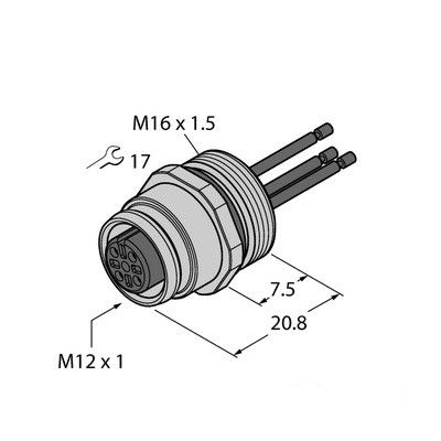 EC-FK12-0.5/16 фланцевая розетка с витыми жилами, фронтальный монтаж