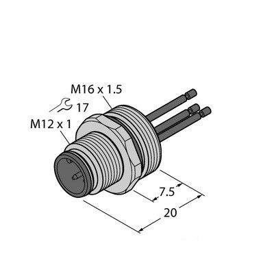 EC-FS4-0.5/16 фланцевая вилка с витыми жилами, фронтальный монтаж