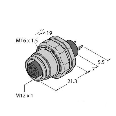 EC-FKFD5-P/16 фланцевая розетка, печатные контакты, монтаж сзади