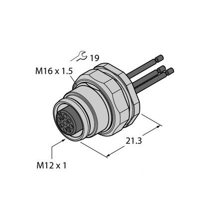 EC-FKFDE4.5-0.5/16 фланцевая розетка с витыми жилами, монтаж сзади