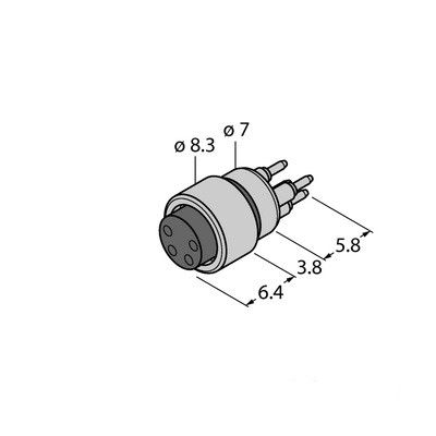 EKP4SP Круглый соединитель M8 x 1/? 8 мм Фланцевый разъем, с печатными контактами