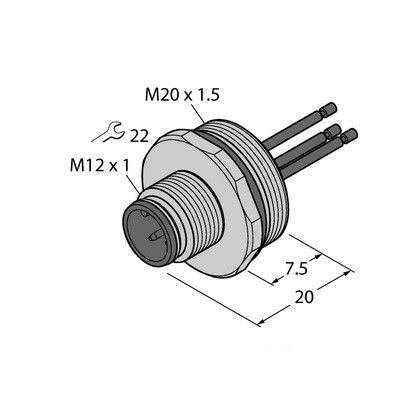 EC-FS4-0.5/20 фланцевая вилка с витыми жилами, фронтальный монтаж