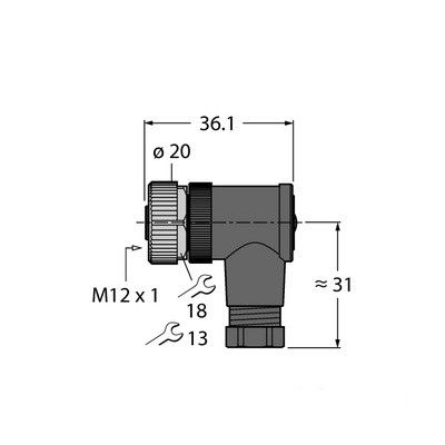 BM8241-0 Круглый гнездовой разъем M12 ? 1, угловой, разборный