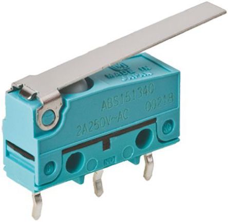 ABS141350, Panasonic SPDT Long Hinge Lever Microswitch, 2 A @ 30 V dc, Микропереключатель