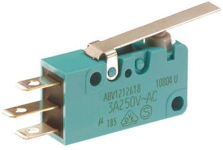 ABV1212513, Panasonic SPDT Hinge Lever Microswitch, 3 A @ 250 V ac, Микропереключатель