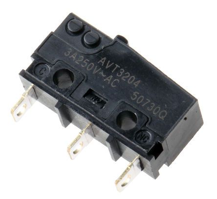 AVT3204, Panasonic SPDT Pin Plunger Microswitch, 3 A @ 250 V ac, Микропереключатель