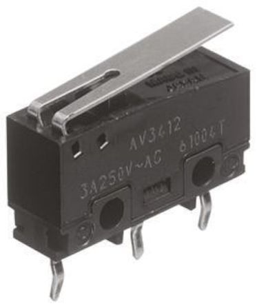 AVT3210613, Panasonic SPDT Short Hinge Lever Microswitch, 100 mA @ 30 V dc, Микропереключатель