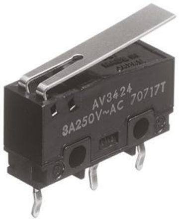 AVT3220613, Panasonic SPDT Short Hinge Lever Microswitch, 100 mA @ 30 V dc, Микропереключатель