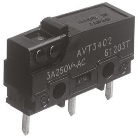 AVT3402, Panasonic SPDT Pin Plunger Microswitch, 3 A @ 250 V ac, Микропереключатель