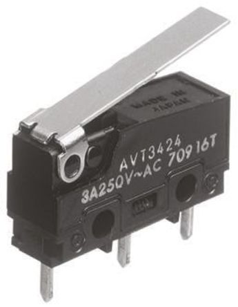 AVT342061, Panasonic SPDT Hinge Lever Microswitch, 100 mA @ 30 V dc, Микропереключатель