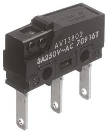 AVT38023, Panasonic SPDT Pin Plunger Microswitch, 3 A @ 250 V ac, Микропереключатель