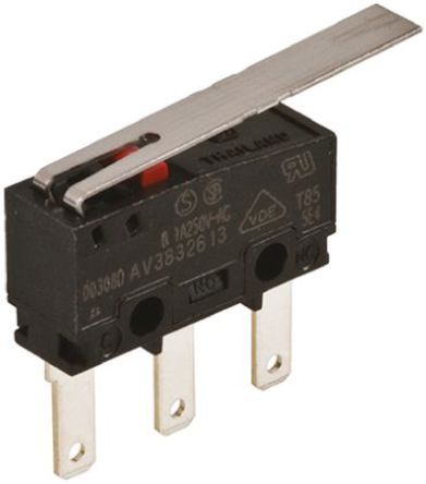 AVT38343, Panasonic SPDT Long Hinge Lever Microswitch, 3 A @ 250 V ac, Микропереключатель