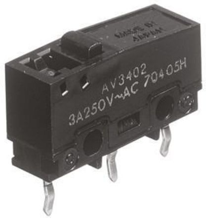 AV34043, Panasonic SPDT Pin Plunger Microswitch, 3 A @ 250 V ac, Микропереключатель