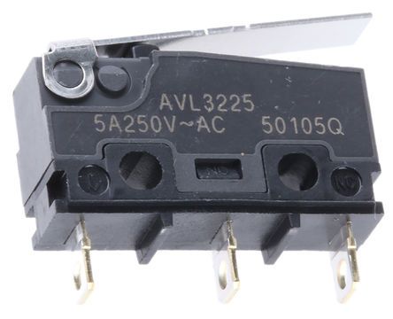 AVL3225, Panasonic SPDT Hinge Lever Microswitch, 5 A @ 250 V ac, Микропереключатель