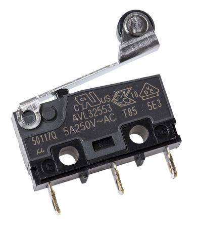 AVL32553, Panasonic SPDT Roller Lever Microswitch, 5 A @ 250 V ac, Микропереключатель