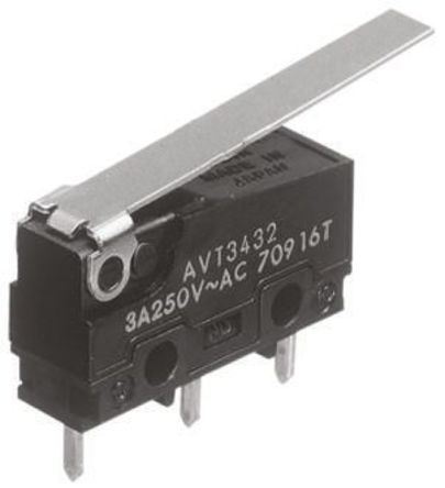 AVL34353, Panasonic SPDT Long Hinge Lever Microswitch, 5 A @ 250 V ac, Микропереключатель