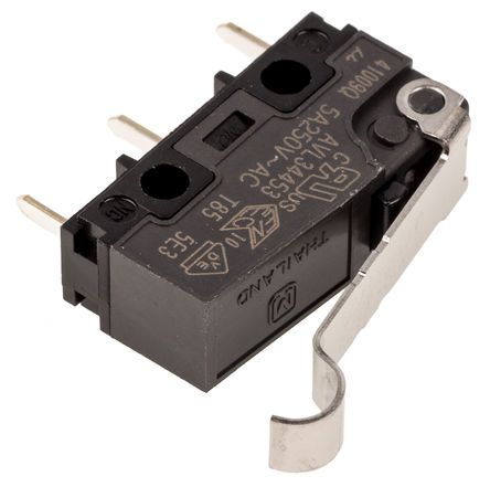 AVL34453, Panasonic SPDT Simulated Roller Lever Microswitch, 5 A @ 250 V ac, Микропереключатель