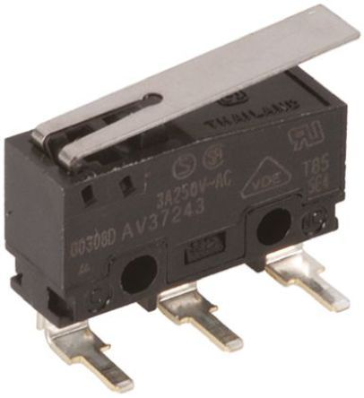 AVM37253, Panasonic SPDT Hinge Lever Microswitch, 5 A @ 250 V ac, Микропереключатель