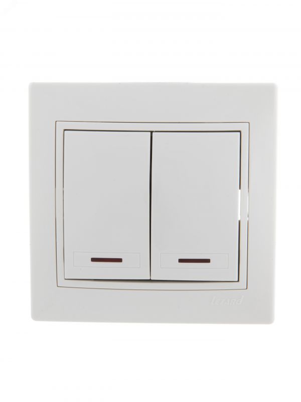 MIRA Выключатель двухклавишный с подсветкой белый с белой вставкой