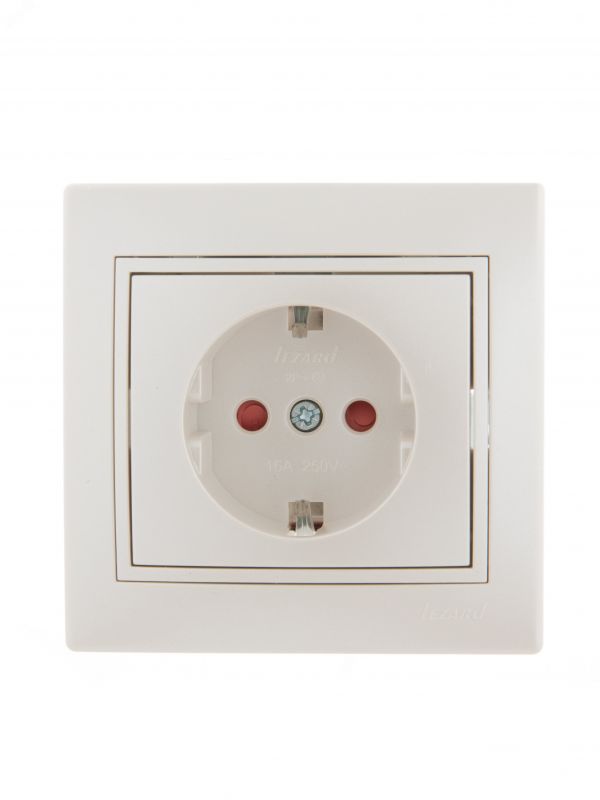 Мира Розетка с защитой от детей  жемчужно-белая   металлик