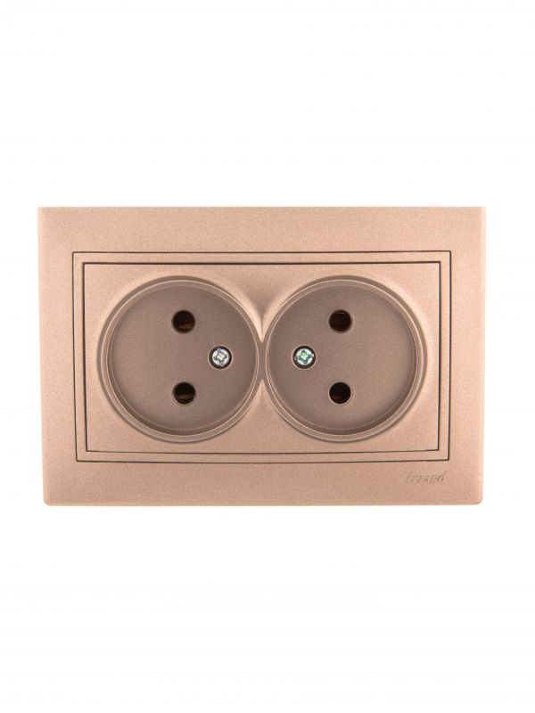 Мира Розетка двойная без заземления светло-коричневая металлик